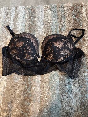 Adore Me Black Lace Longline Underwire Bra